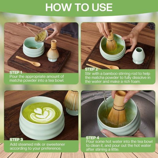 Kit Matcha Complet 7 Pièces - Fouet En Bambou, Bol, Tamis, Idéal Pour Maison Ou Cadeau - 4