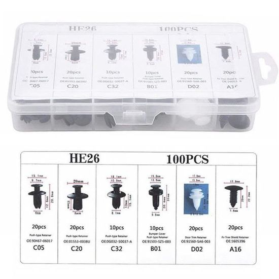 100 Rivets/Clips Plastique Pour Voiture - Universels 6mm Pour Pare-chocs, Carrosserie - 4