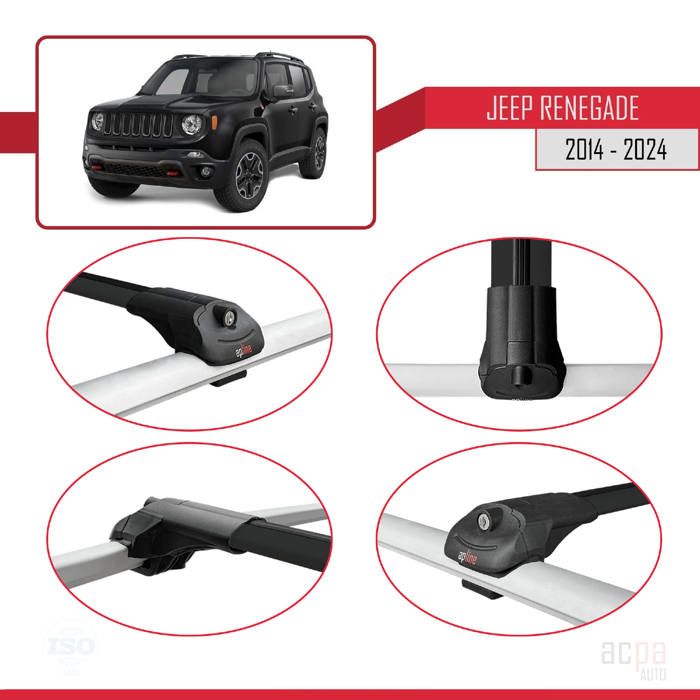 Galerie De Toit AGURI Prestige II Pour Jeep Renegade 2015+ – Aluminium Noir, Charge 70 Kg