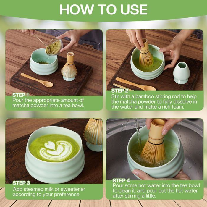 Service à Thé Matcha (Bol, Fouet, Repose-Fouet, Spatule) Feuille Erable - Jieyo Food