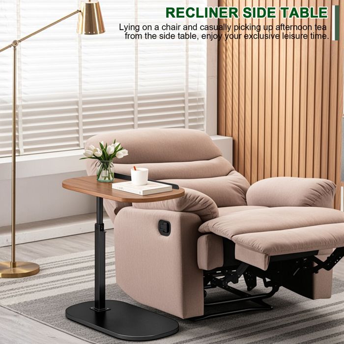 Table D'appoint En Forme De C Réglable - Design Moderne Pour Canapé, Lit Ou Salon - Bois Noyer