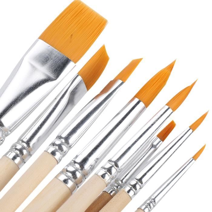 Lot De 6 Pinceaux En Bois Avec Poils De Porc – 12 Cm – Pour Peinture Acrylique, Aquarelle, Encres