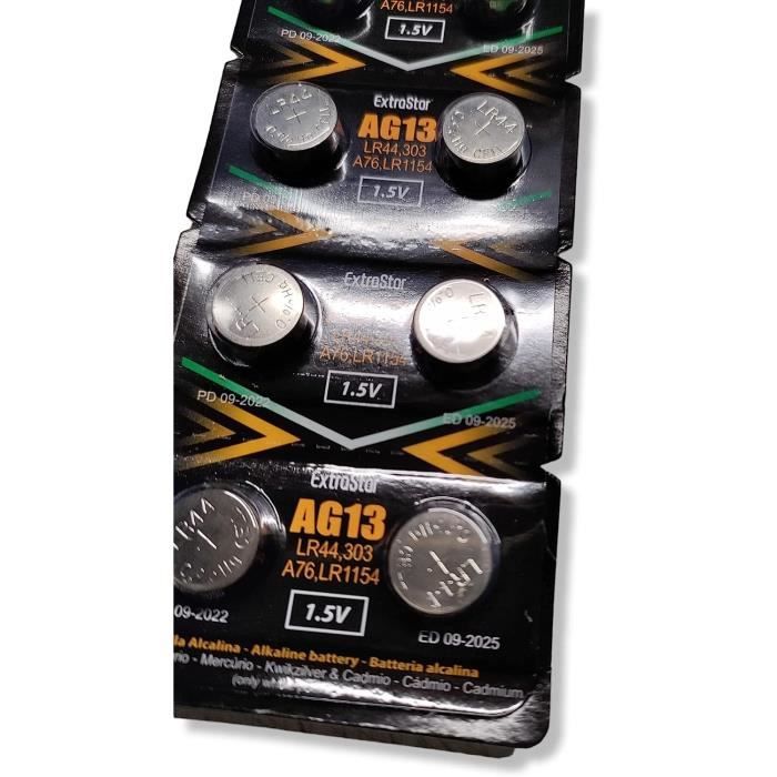 Lot de 10 piles bouton AG13 1,5 V SR44 LR44 LR1154 357 SR1154 : :  High-Tech