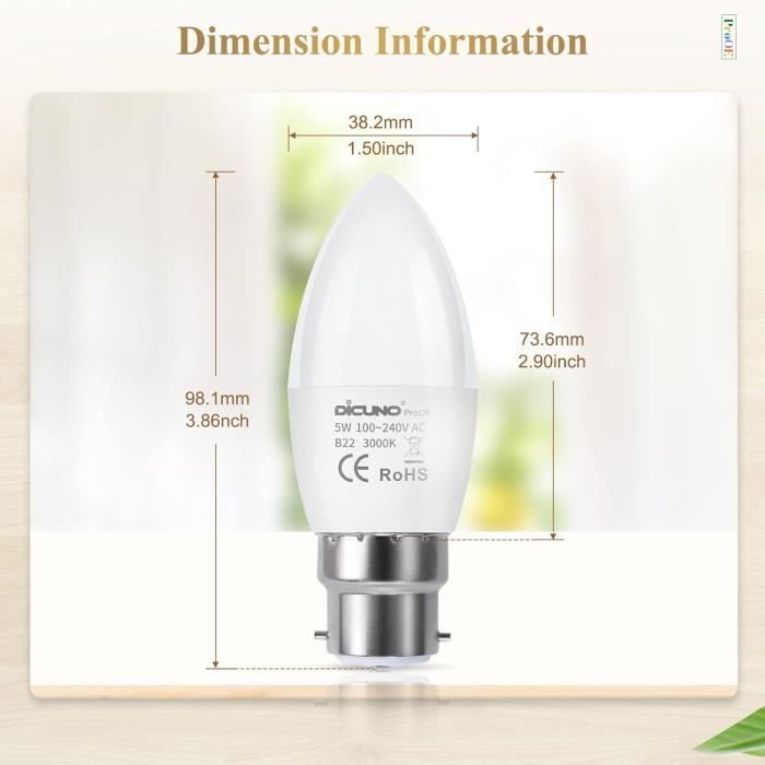 DiCUNO ProOE Ampoule LED E14, 5W Ampoule E14 équivalent 40W Halogène