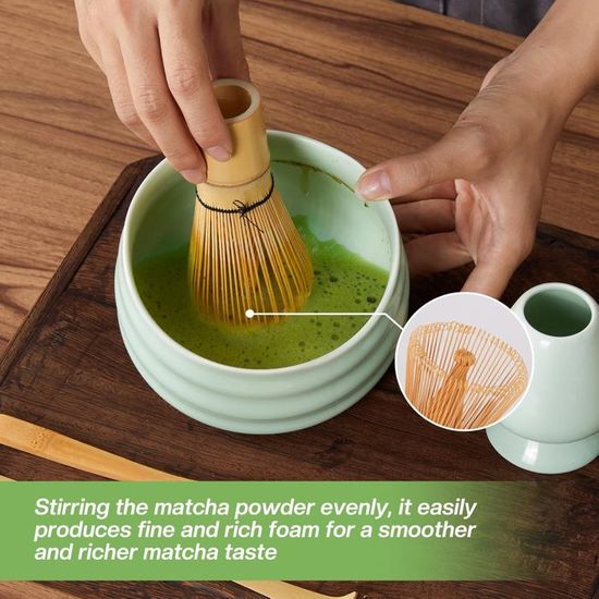 Bowl With Handle Set Thé Matcha BAIFULAI 5 Pièces - Bol Céramique, Fouet Bambou, Tamis, Porte-Fouet - Cérémonie Japonaise Fouet Matcha
