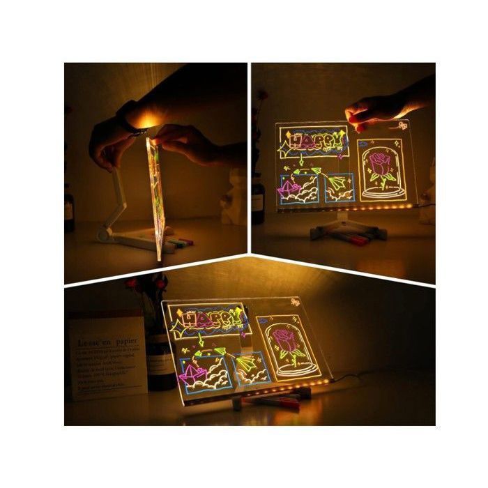 Tableau Lumineux LED Transparent – Dessinez Avec 7 Couleurs, 4 Modes, Parfait Pour Notes Et Décoration - 2