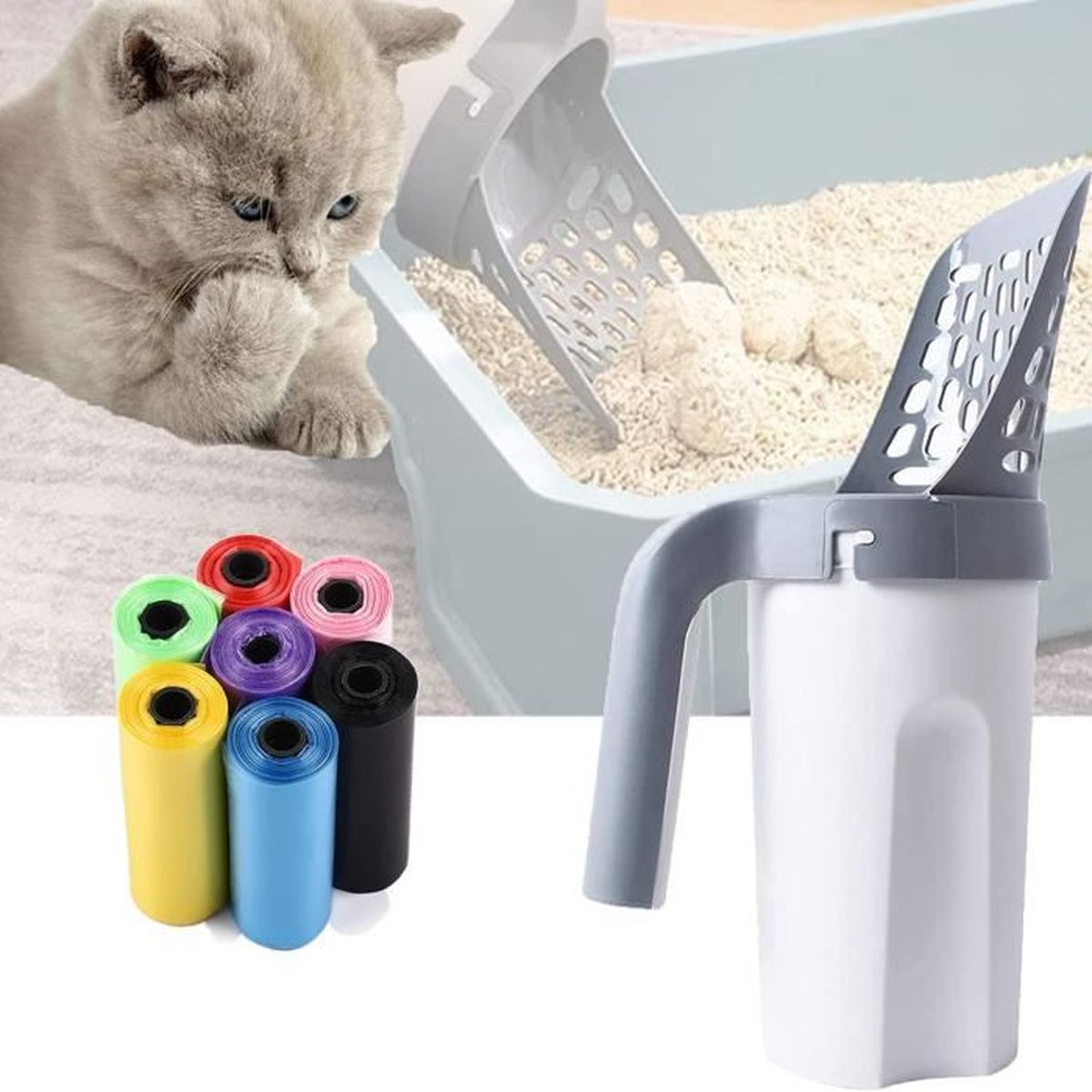 Pelle A Litiere Pour Chat Support De Pelle Profond Amovible Pelle Litiere Chat Avec Sac Integre Avec Tamis A Caca Et 6 Sacs A Dechet Cdiscount Animalerie