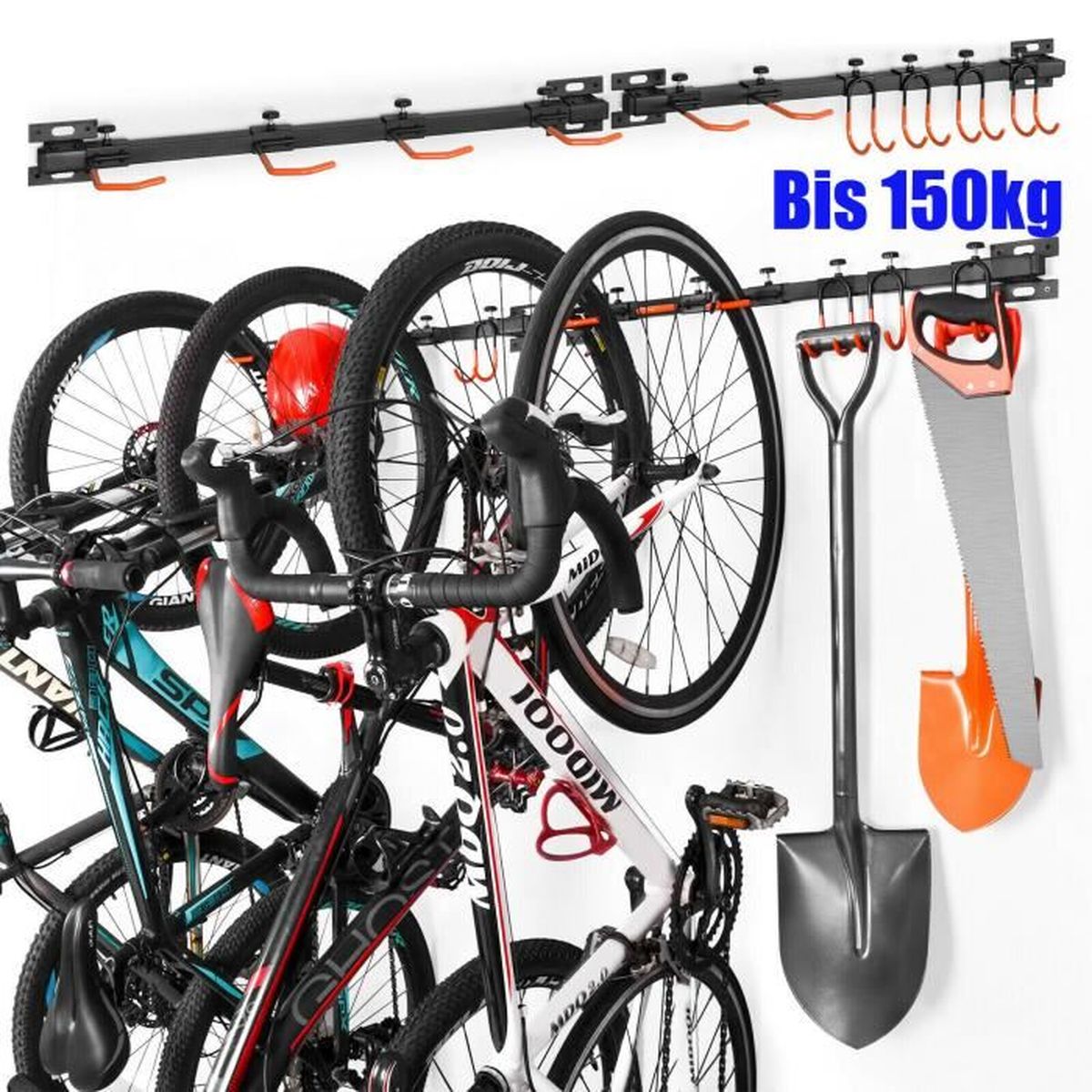 Support Mural Pour Vélo - Crochet Réglable, Rangement Gain De Place - Noir, Acier Carbone - Neuf