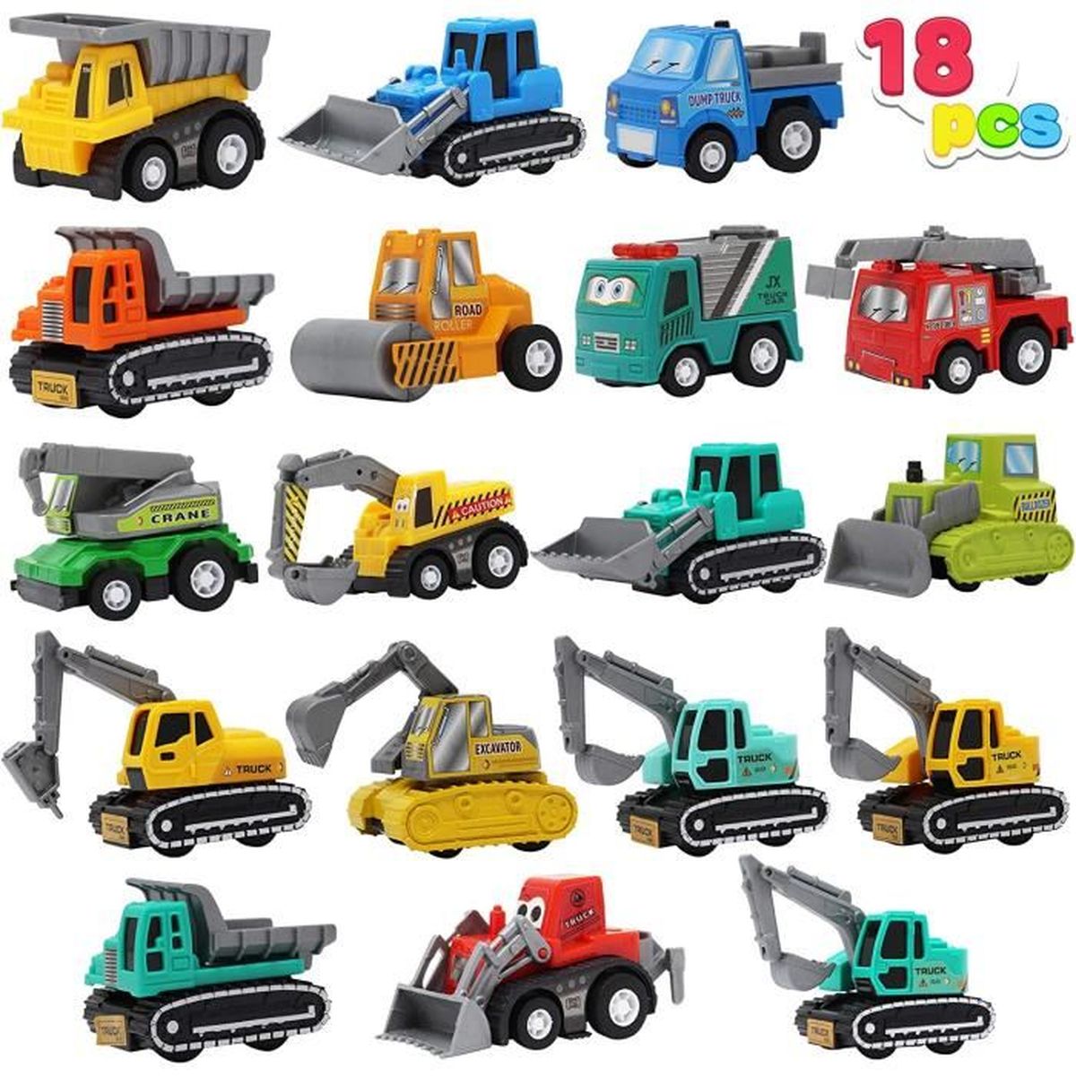 Pull Back Toy Cars, Lot de 18, Friction Racing Set pour toutpetits