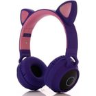 BRAND Casque Bluetooth Pliable pour Enfants Filles Casque Audio Ecouteurs Sans Fil avec LED Oreilles de Chat Headphones Cat Ear Violet