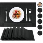AZ KING Set de Table,PVC Lot de 12,6 Pièces Sets de Tables Lavables et 6 Pièces Dessous de Verre,Antidérapant Lavable Chaleur,Noir
