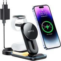 AGPTEK 4 EN 1 Mag-Safe Station de Charge sans Fil Universel Rapide avec Veilleuse Adaptateur pour iPhone Samsung Apple Watch
