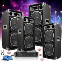 DJ PACK SONO 4000 dont 4 ENCEINTES 1000 + 1 AMPLI SONO 1600w + CABLE HP + CABLE PC PA DJ SONO LED LIGHT BAR CLUB DISCO mix fitness