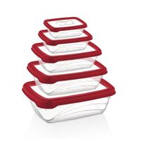 Lot de 5 Boîtes de Conservation Gigognes Hermétiques en Plastique avec Couvercles – Coloris Rouge - Récipients de Stockage Profonds