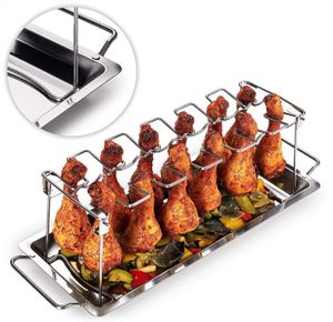 USTENSILE Support à poulet – Support à cuisses de poulet – Support à poulet barbecue – Acier inoxydable robuste pour 12 pilons de poulet