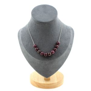 Collier 5 Perles Grenat Spessartite Mozambique - Chaîne Acier - Femme A Bijoux