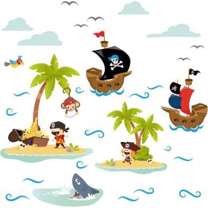 OBJET DÉCORATION MURALE Sticker Mural Pirates et Île au Trésor - Little De