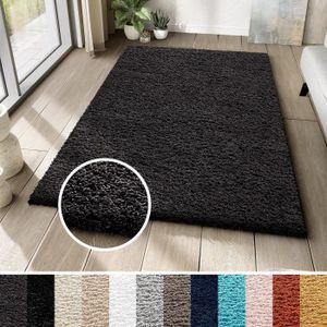 TAPIS TAPISO Tapis Salon Shaggy Poil Long ESSENCE Anthracite Unicolore Polypropylène Intérieur 140x200 cm