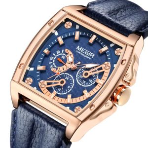 MONTRE MEGIR hommes montre de luxe mode bracelet en cuir militaire étanche montre sport chronographe Quartz montre horloge bande Date