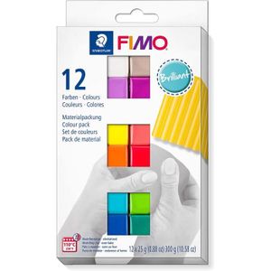 PATE POLYMÈRE Staedtler FIMO Soft, Assortiment de 12 demi-pains de pate FIMO aux couleurs brillantes assorties, Pate à modeler durcissant au f141