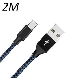 CÂBLE TÉLÉPHONE Cable Nylon bleu Type USB-C 2M pour tablette Media