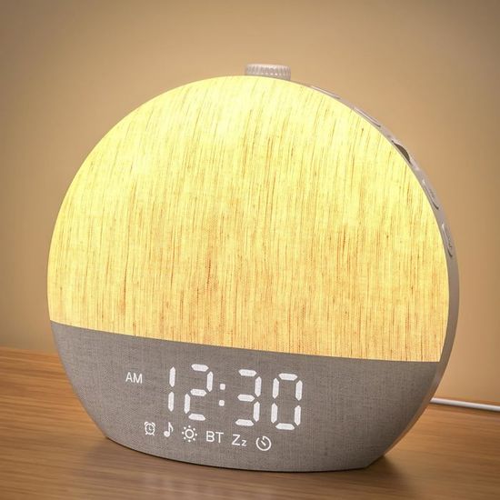 Réveil Simulateur D'Aube LED - Lampe De Chevet Avec 30 Sons, Luminosité Réglable, Minuterie De Sommeil, Design En Bois - 5
