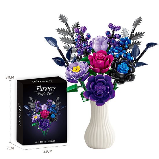 RSDHFLY Kit de Construction de Bouquet de Fleurs, boîte Cadeau Portable, Bouquet de Rose, bonsaï, Jouet pour Adultes et Enfants (Violet avec Couvercle
