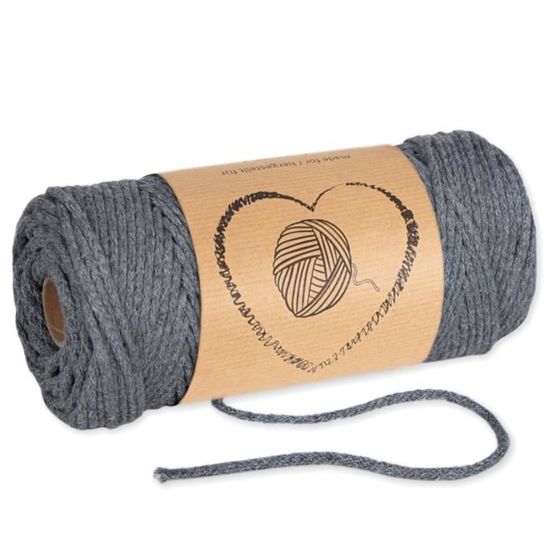 Corde Macramé 5mm - 50m Noir | Coton Avec Âme Polyester | Tressée | Pour DIY, Sacs, Déco
