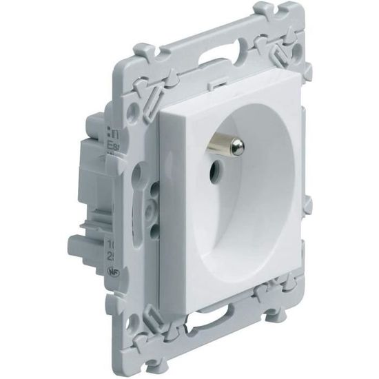 Prise De Courant 2P+T 16A Hager Essensya – Connexion Automatique Sans Vis, Mécanisme Seul Blanc