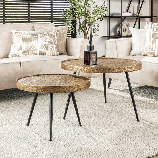 Table Basse Ronde Avec étagère Inférieure - Plateau Stratifié 75x75 Cm - Pieds Métal - Coloris Noyer Tabac/black - À Monter Soi-même