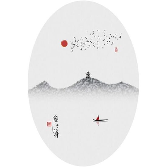 GIBZ Rideau De Porte Japonais Noren - Motif Paysage - Coton Et Lin