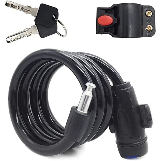 Cadenas Vélo Robuste Anti-Coupe Câble Acier 80cm Diamètre 15mm - 2 Clés Incluses