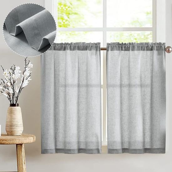 DWCN Lot De 2 Rideaux Brise-bise - Aspect Lin - Semi-transparents