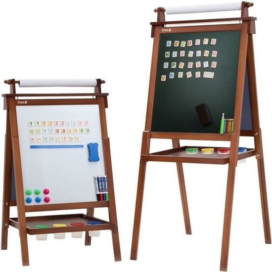 Chevalet Double Face En Bois Pour Enfants - Tableau Noir + Tableau Magnétique Blanc, Réglable, Avec Accessoires - 9