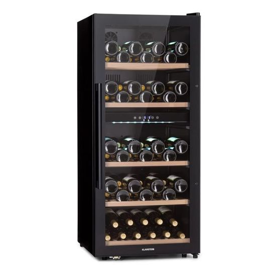 Klarstein Rhone 36 Duo Cave à Vin - 36 Bouteilles, 2 Zones, 5-22°C, Éclairage LED, Porte Push-to-Open UV, Silencieux, Frigo à Vin Noir