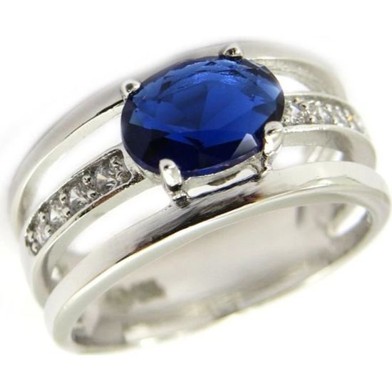 Bague Argentée Avec Zirconium Bleu - Taille 60 - Neuf Sans Emballage