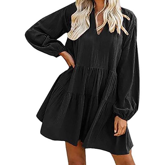 Robe Femme FANCYINN - Mini Robe Babydoll Manches Longues Casual