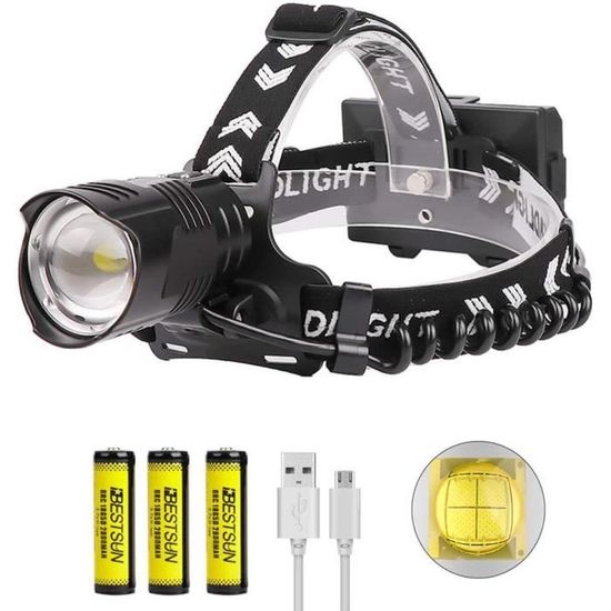 XLENTGEN Lampe Frontale LED XHP90 COB 20000 Lumens Lampe Frontale Rechargeable Avec 4 Modes, Torche Frontale Étanche Zoomable Pour Camping, Lecture, Urgences (Batteries Incluses