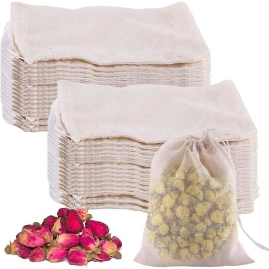 24pcs Sachets à Épices, 15,5x10,5cm Sachets De Thé Sachets De Thé Vides Réutilisables Sachets En Mousseline Pour LA Cuisson De La Soupe à Cordon De Serrage En Étamine