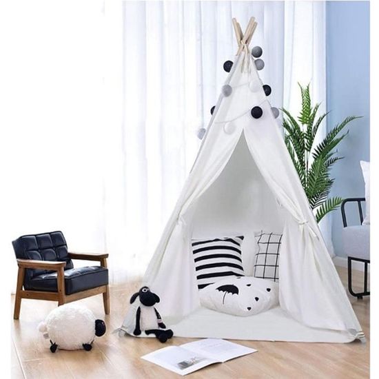 Tente De Jeu Tipi Tente Enfant Indian Maison Jardin 100x100x135cm BLANC