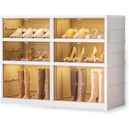 Étagère à Chaussures Pliante 24 Paires Avec Portes Transparentes - 6 Niveaux, Roulettes, Sans Montage