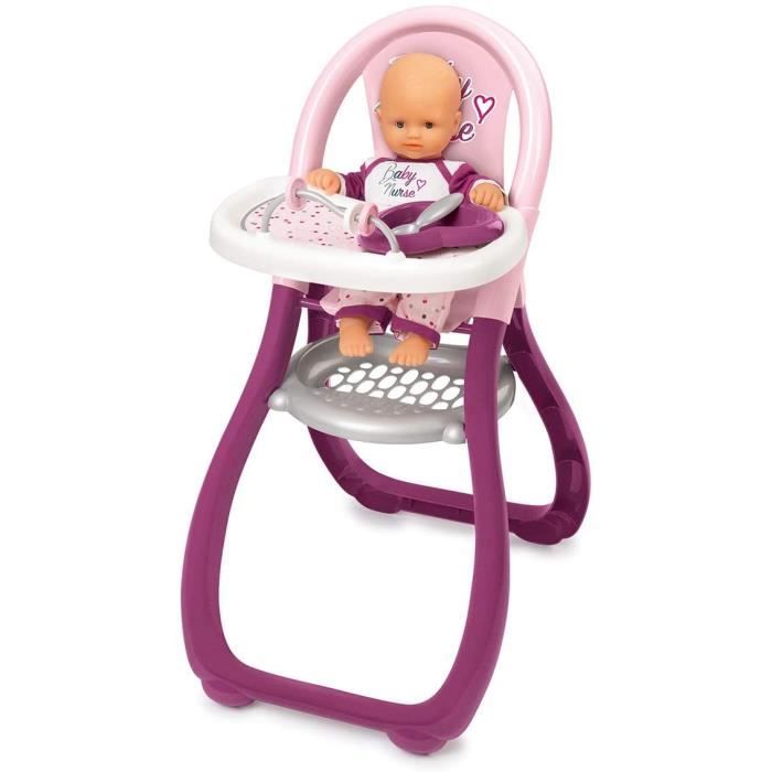 Smoby - Baby Nurse - Chaise Haute - Pour Poupons et Poupées - 2 Accessoires Inclus - 220342