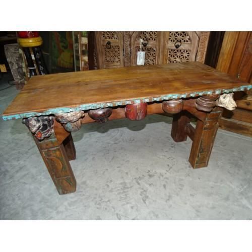 Tabouret indien ou bout de canapé indien sculpté - 4