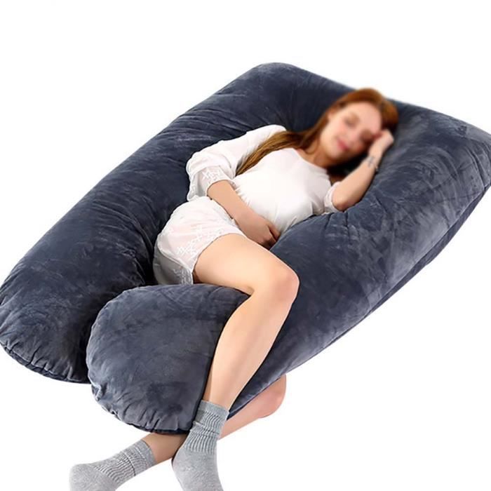 Coussin de Grossesse, Coussin Forme U Pour Femme Enceinte, Doux Coussin D'Allaitement,Velours-Noir,150x80cm