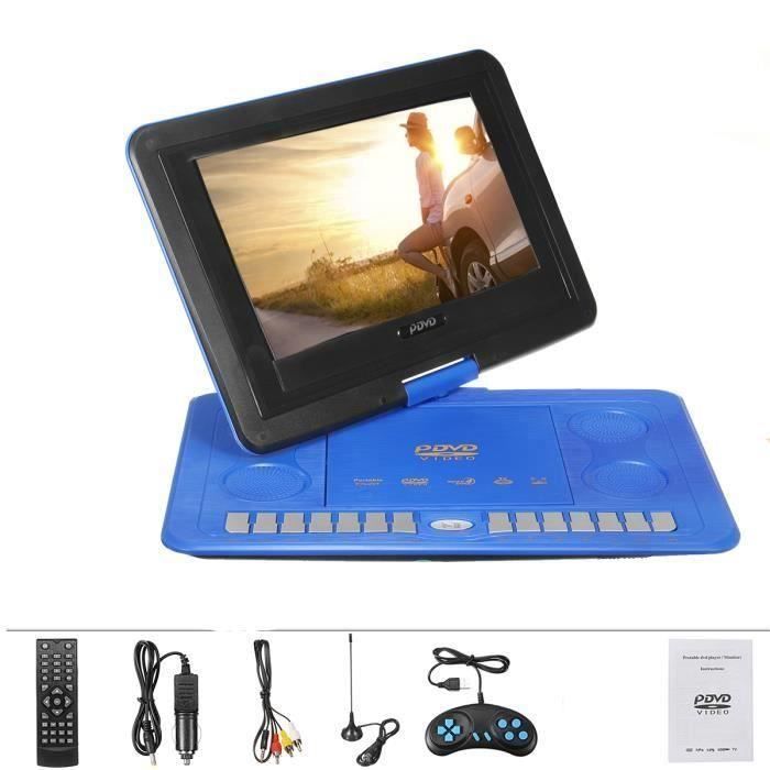 NEUFU DVD Lecteur Portable Voiture 13.8 pouces 270° Pivotan Rechargeable Télécommande Écran USB SD bleu