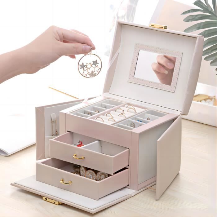 Boîte à Bijoux, Boite de Rangement, Présentoir à Bijoux, Coffret à Bijoux Avec Miroirs Blanc，Boîte à Bijoux, Mallette à Bijoux