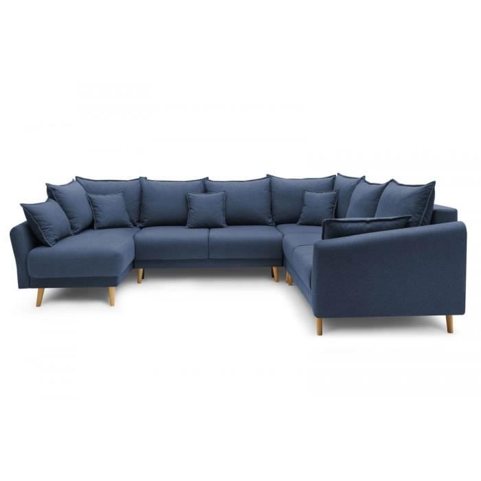 BOBOCHIC CANAPÉ PANORAMIQUE XXXL CONVERTIBLE COFFRE MIA Bleu Marine Angle gauche tissu cashmere convertible coffre de rangement