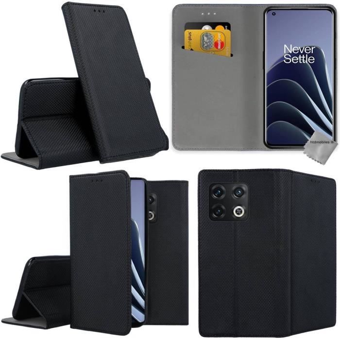 Housse etui portefeuille avec coque intérieure en silicone pour OnePlus 10 Pro 5G + film ecran - NOIR MAGNET