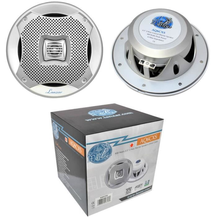 2 haut-parleurs LANZAR AQ6CXS 2 voies argent 200 watt rms 400 watt max 19,5 cm 6,5- mer piscine bateau restaurant étanche, la paire