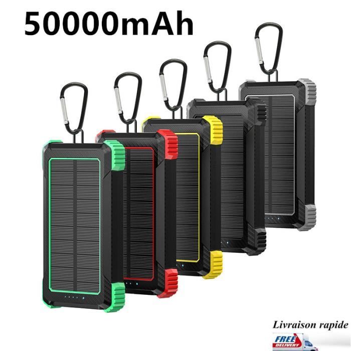 MAIMANRUI®50000mAh Batterie solaire portable Batterie externe 2USB Lampe LED étanche pour tous les téléphones portables (NOIR)